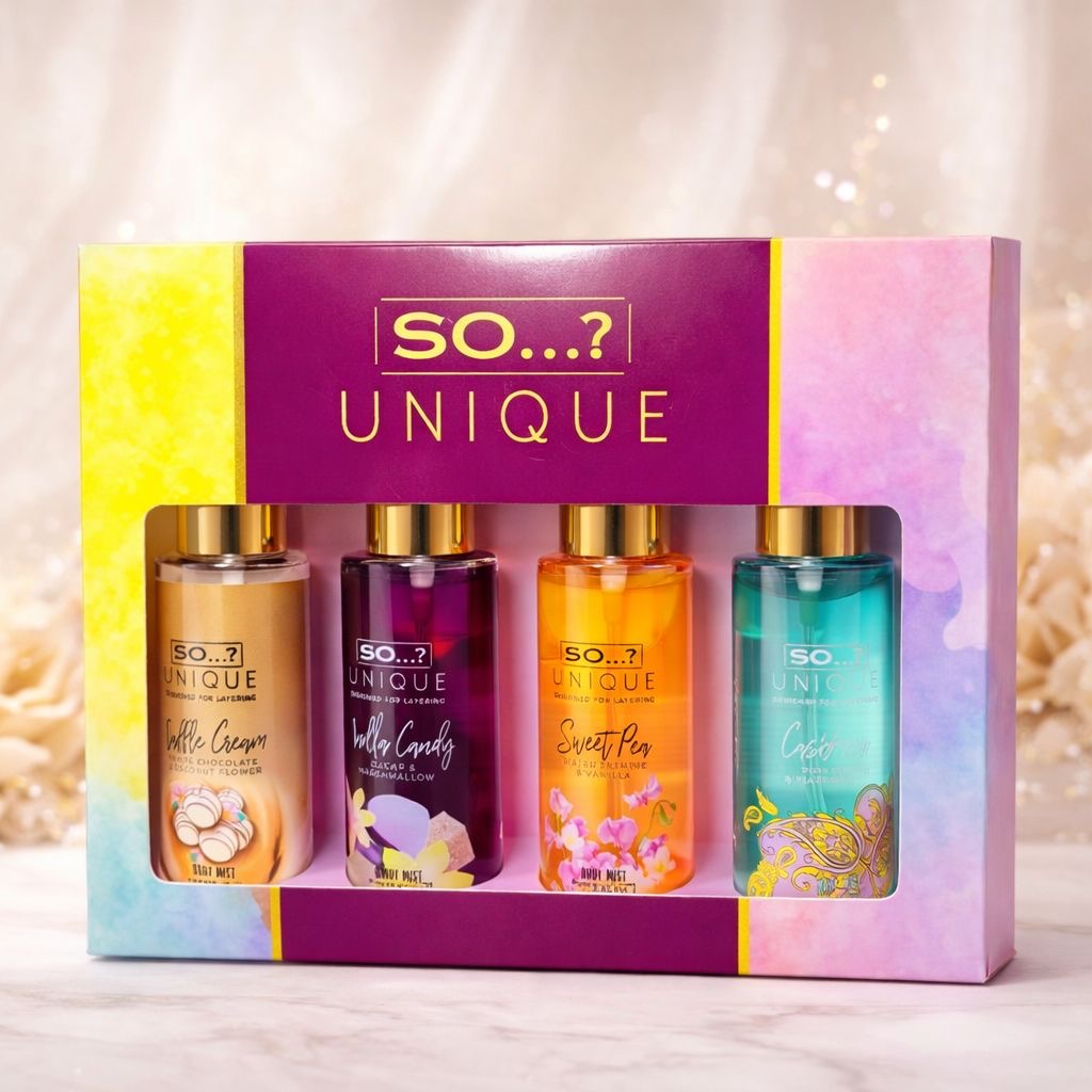 Coffret Brumes Parfumées SO…? UNIQUE – 4 Brumes Corporelles (50 ml)😍🤩